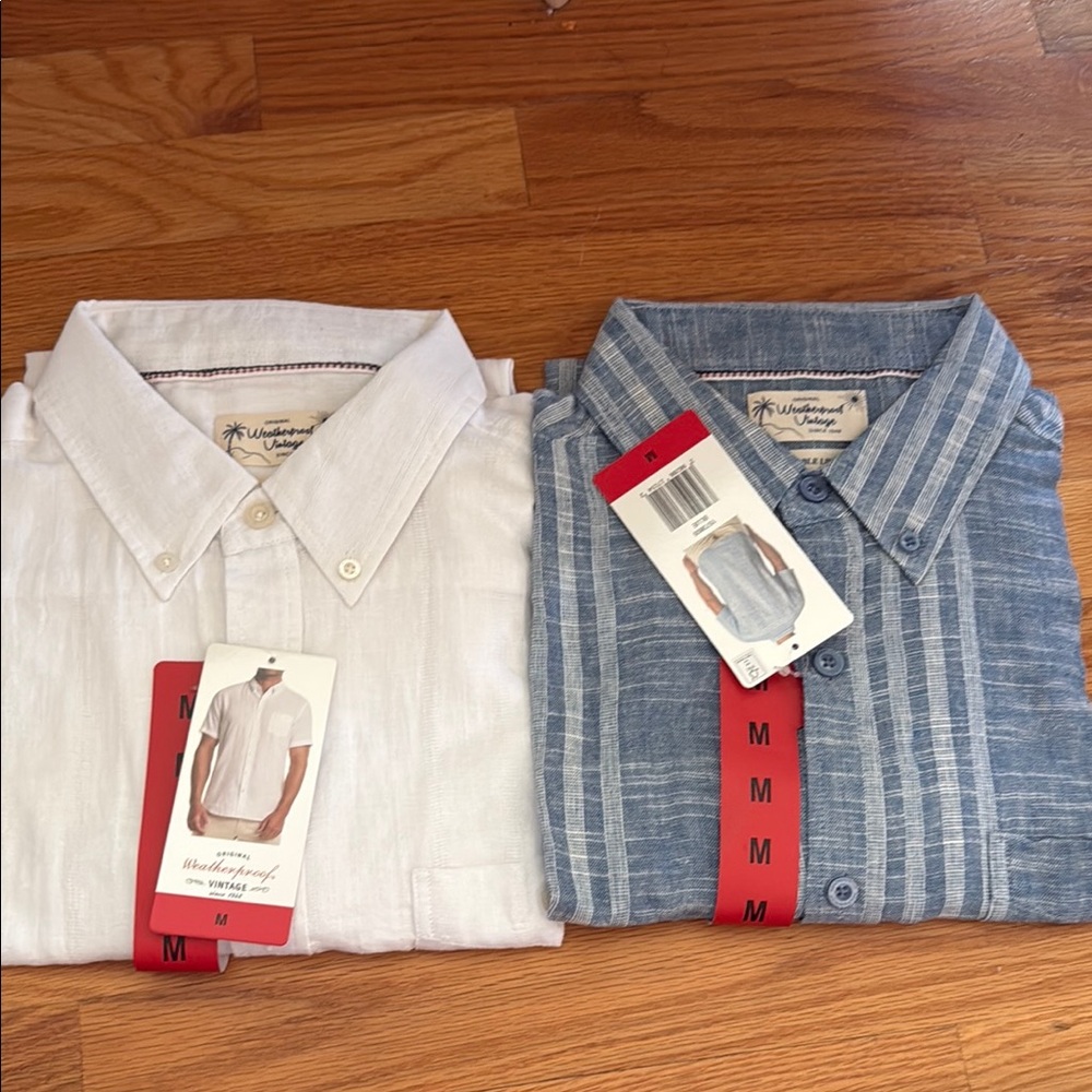 Waterproof vintage linen shirts set(white and blue)
